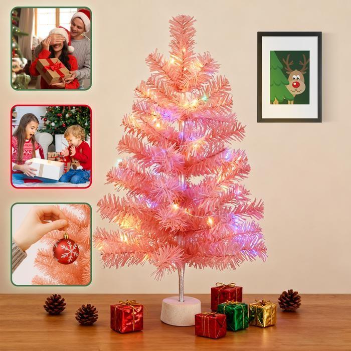 Sapin de Noël - NETTLIFE - 60 cm rose pastel - Branches denses - PVC premium - Base solide