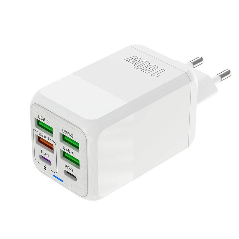 150W 6 Ports Pd QC 4.0 Usb C Fast Charger Wall Adapter Super Fast Charging For Iphone Samsung Ipad Xiaomi Huawei Oneplus Oppo