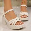 2024 Plateau Damen Schuhe Offene Zehe Damen Sandalen Schnallenriemen Kleidsandalen Damen Plissiertes Schmalband Klobige Absatzschuhe Damen