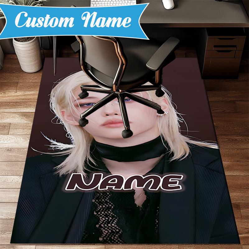 Custom Name K-pop Idol Collage Rug for Living Room, Game Rooms, Office, Bedroom, Floor Mat Playful Design, Fan Gifts Christmas Decor