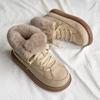 Snow Boots Women's Winter Plush Warm Cotton Shoes Versatile Lace Up Anti-skid Thick Soled Wool Cotton Shoes