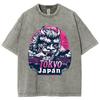Dámske prané tričko s potlačou japonského leva Nadrozmerné voľné bavlnené pohodlné s krátkym rukávom Retro čínske ošúchané top