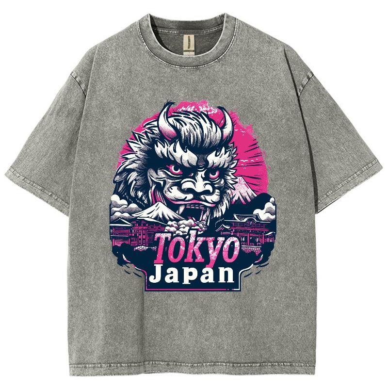 Dámske prané tričko s potlačou japonského leva Nadrozmerné voľné bavlnené pohodlné s krátkym rukávom Retro čínske ošúchané top