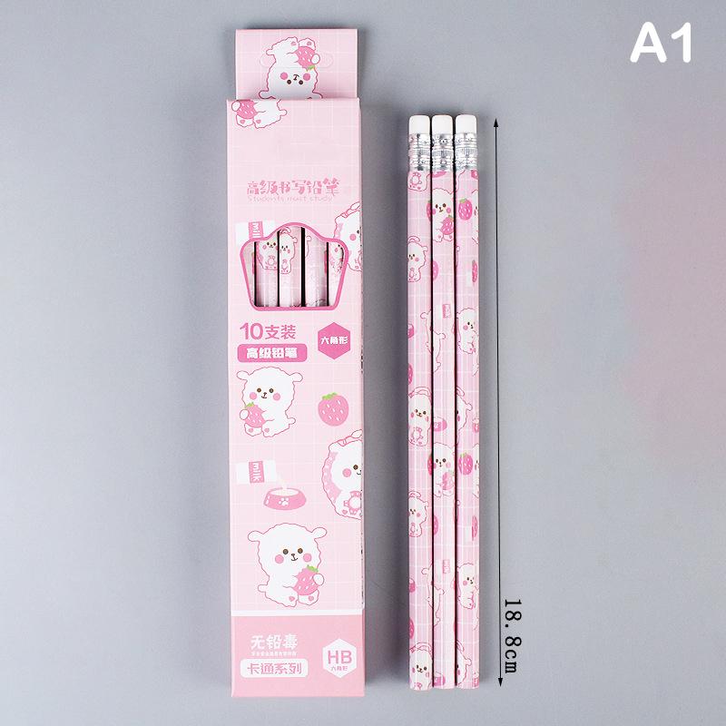 10Pcs Graphite Pencil Set Korean Kawaii Stationery Pencils For Children School Writing Drawing Art Supplies