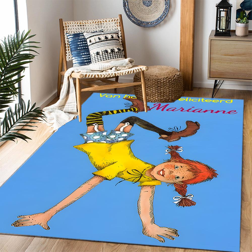 Pippi Alles Gute zum Geburtstag Marianne! Thematische Anti-Rutsch-Teppiche - Polyester Heimdekoration, Geeignet für Schlafzimmer, Wohnzimmer, Eingangsbereiche, Studios und Dekorationen