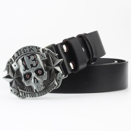 Punk Ghost Head Skull Alloy Head Buckle Belts For Men Male Genuine Leather Belts About Skulls Cowskin Leather Waist Belt Straps