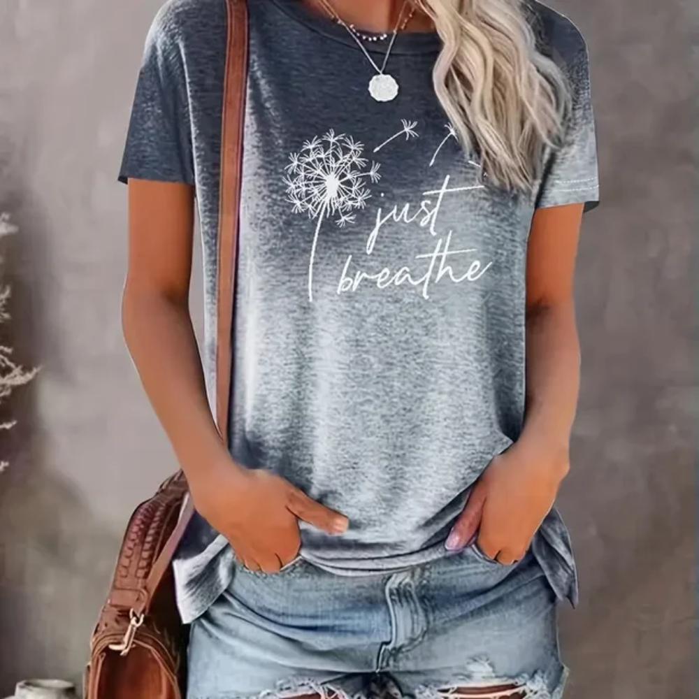Women's New Dandelion Pattern Round Neck Printed Loose Women's Top Y2K Style T-shirt Casual Breathable Fresh Short Sleeves