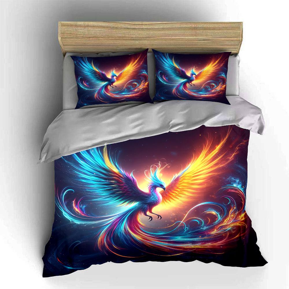 Colorful Phoenix Home Decor Set Soft Comfortable Duvet Cover Bedding Set Included 1*Duvet Cover & 2*Pillowcases, Gift