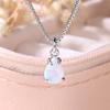 Cute Female White Fire Opal Stone Pendant Necklace Vintage Silver Color Wedding Jewelry Gift For Women