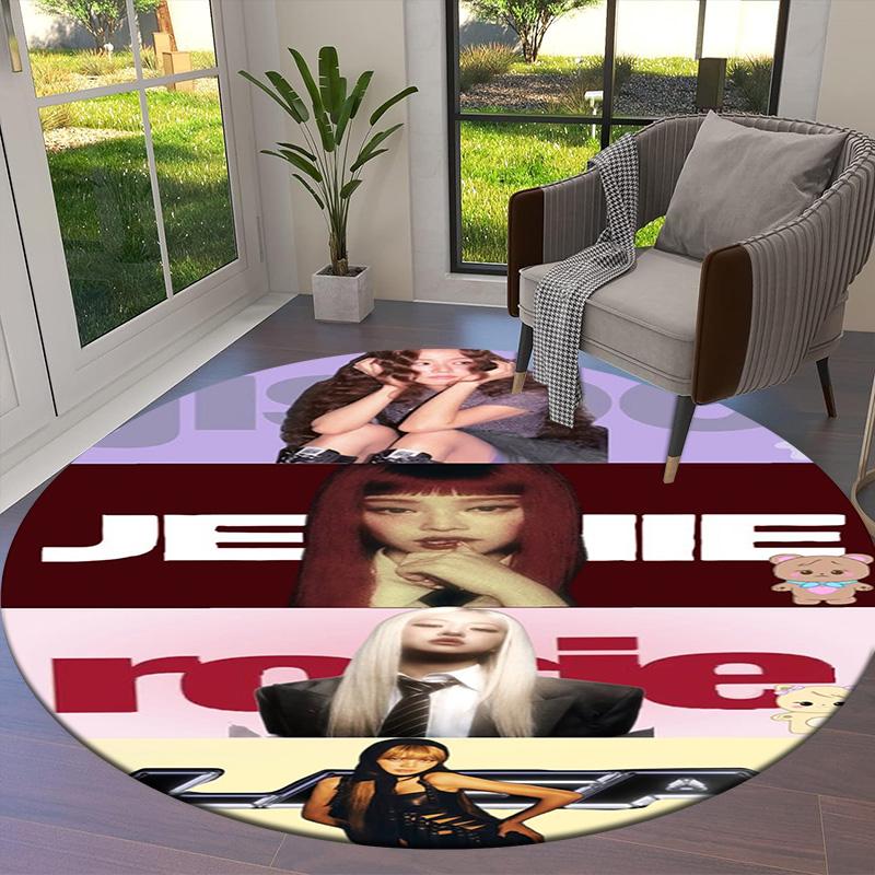Blackpink runder Teppich, Teppich für Wohnzimmer, Schlafzimmer, Sofa, Spielzimmer-Dekor, rutschfeste Fußmatte