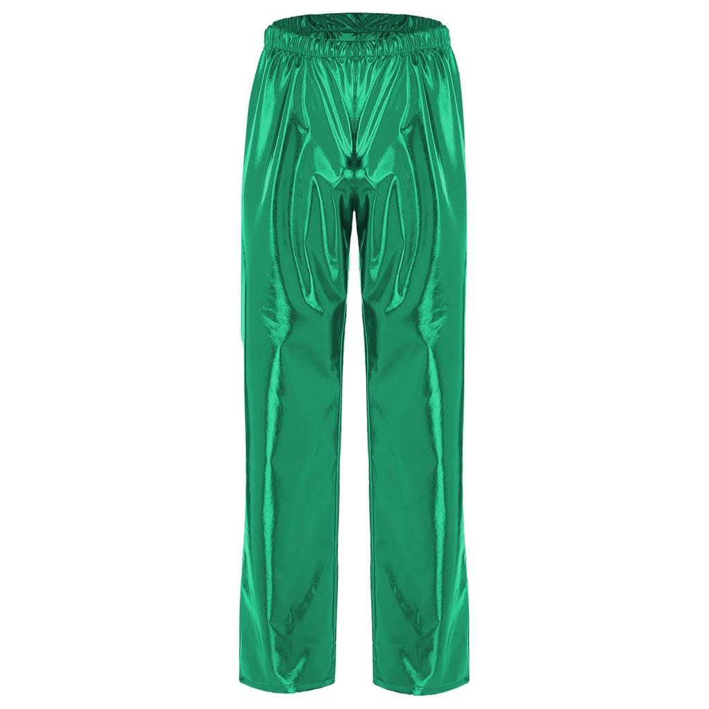 Mens Metallic Jazz Dance Pants Elastic Waistband Design Halloween Theme Party Stage Performance Trousers