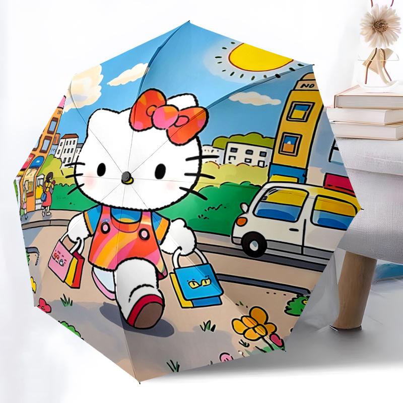 1pc Hello Kitty Automatic Opening/Closing Umbrella with Foldable Design, 8-Rib Iron Frame, Outdoor Umbrella, Ideal Gift for Fans, Travelers, Daily Use