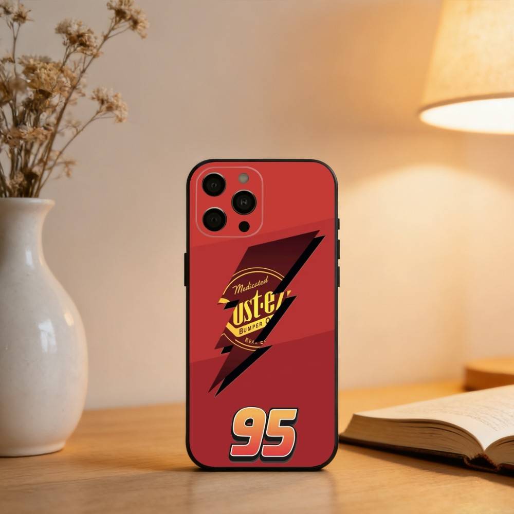 Flash M-McQueen Red-95 Cars Phone Case For iPhone 17,16,15,14,13,12,11 Plus,Pro Max,XS,Soft Silicone Black Cover
