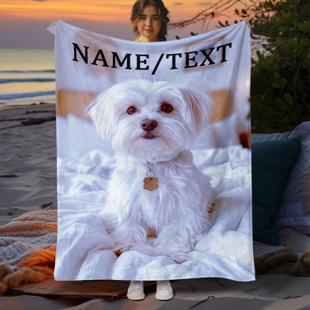 Custom Maltese Dog Blanket Personalized Name Fleece Throw All Season Soft Warm Bedding Home Decor Gift for Dog Lovers