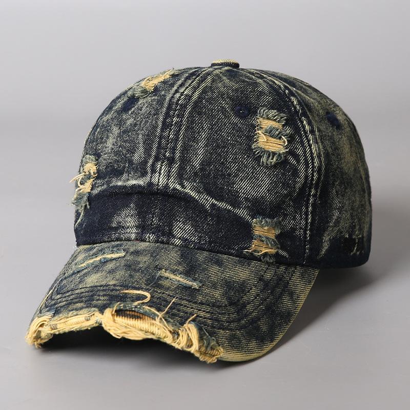 Gewaschene alte Jeans-Kappe, zerrissene weiche Baseballkappe, Street-Visier für Herren und Damen