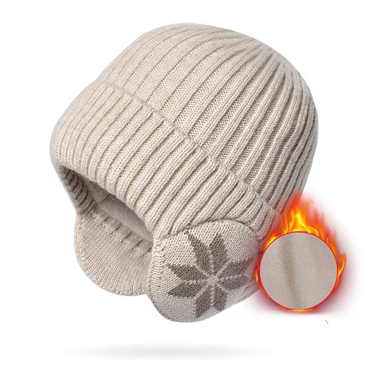 Women Winter Warm Knitted Wool Hat Plush Thickened Hat Outdoor Cycling Ear Protection Cap