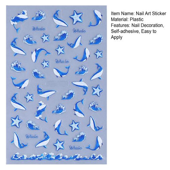 Ocean Theme Nail Art Stickers Summer Blue Whale Jellyfish Coral Starfish Manicure Decoration Decals