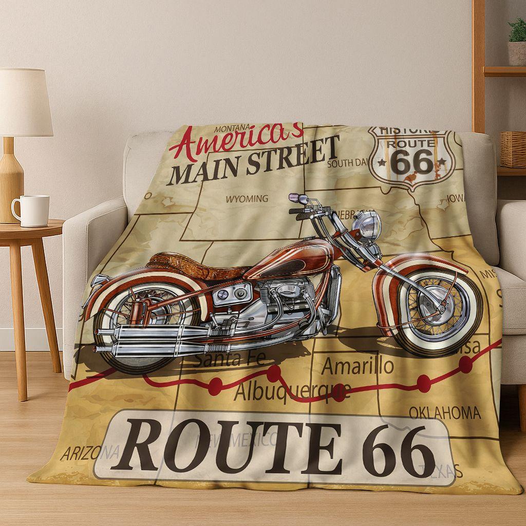 Retro Route 66 Road Trip America Historic Mother Road Art Flannel Blanket,Cozy Soft Throw Blanket for Home Bedroom Bed Sofa Gift