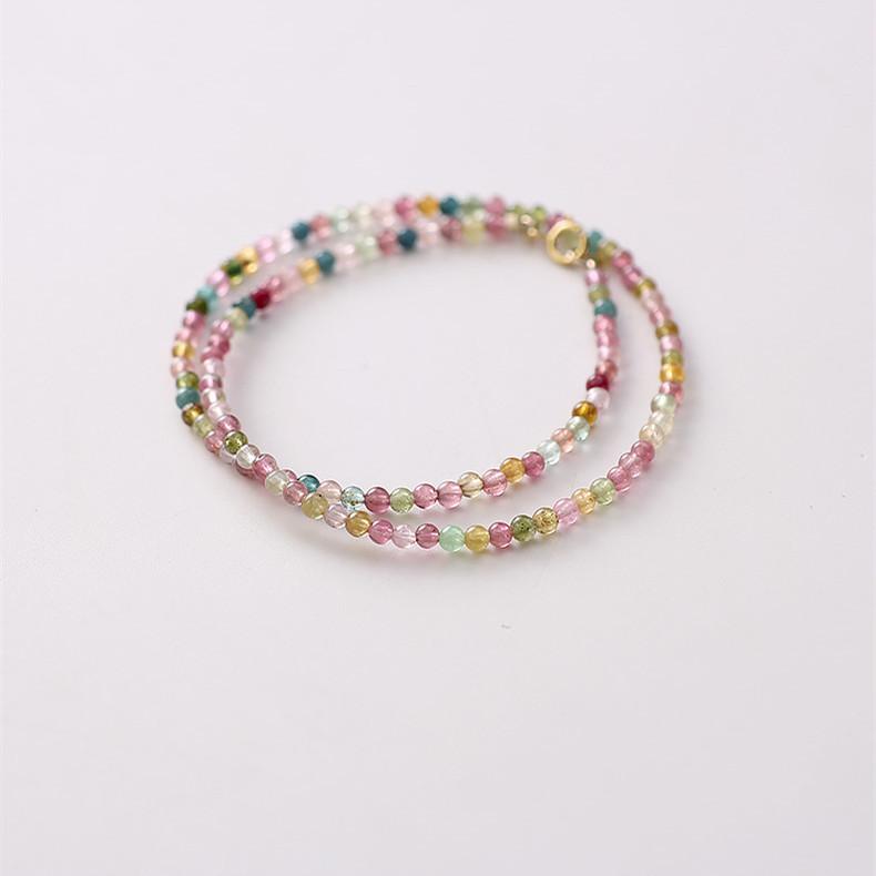 Double-layer Ultra-fine Natural Rainbow Tourmaline Bracelet Women's Niche Design Sense Exquisite Stacking Bracelet Jewelry