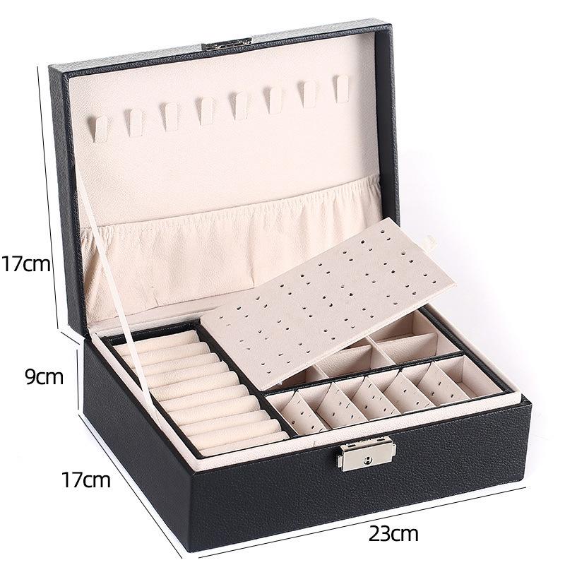 Boîte à bijoux en cuir double couche avec serrure pour boucles d'oreilles et accessoires faits main