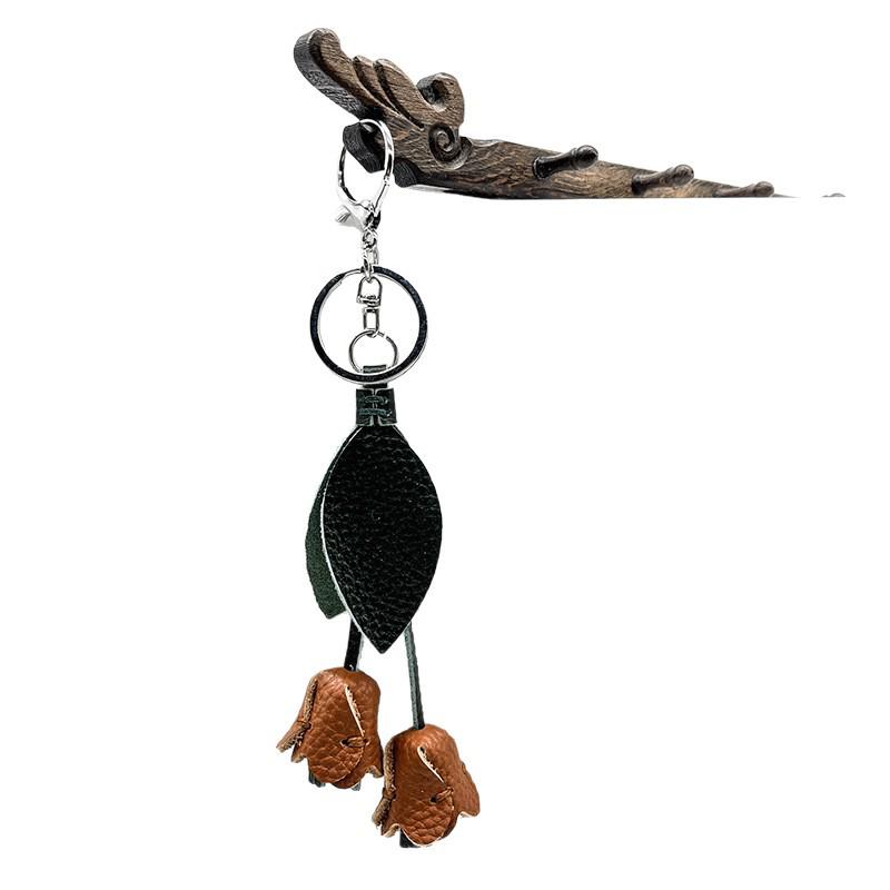 Handmade Genuine Leather Tulip Keychain Pendant