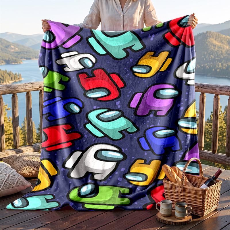 Warme Flanellen Deken met Among Us Patroon, Lichtgewicht Comfortabele Plaid voor Bed en Bank