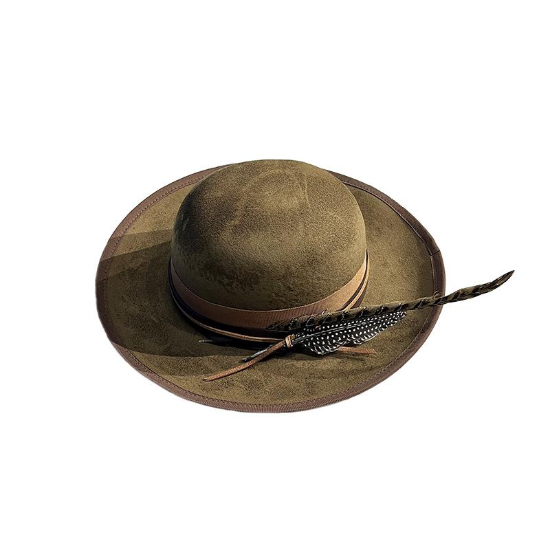 Grenzüberschreitender Heißverkauf Ovaler Oberteil Retro Alter Stil Wollzylinder Mode Feder Dekoration Filzhut