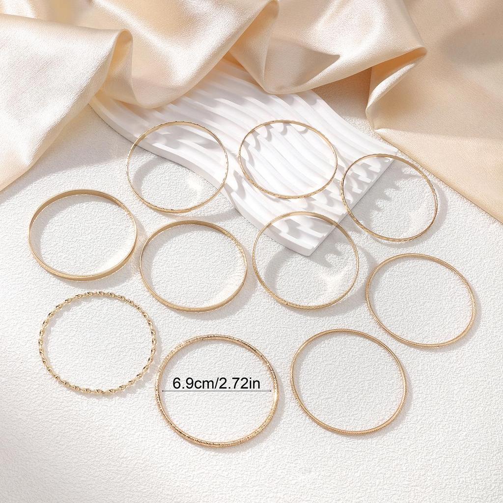 European & American Fashion Geometric Multi-Layer Twisted Bracelet Set - 10 Pieces