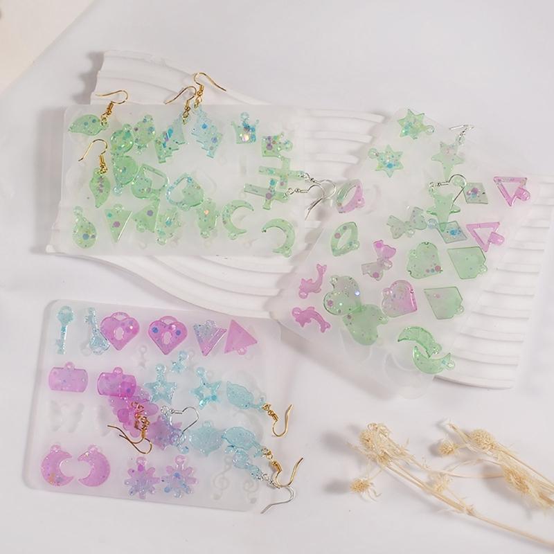 Earring Resin Molds Leaf Moon Heart Cross-Pendant Silicone Mold Necklace Jewelry Epoxy Casting Mold for DIY Craft Supply