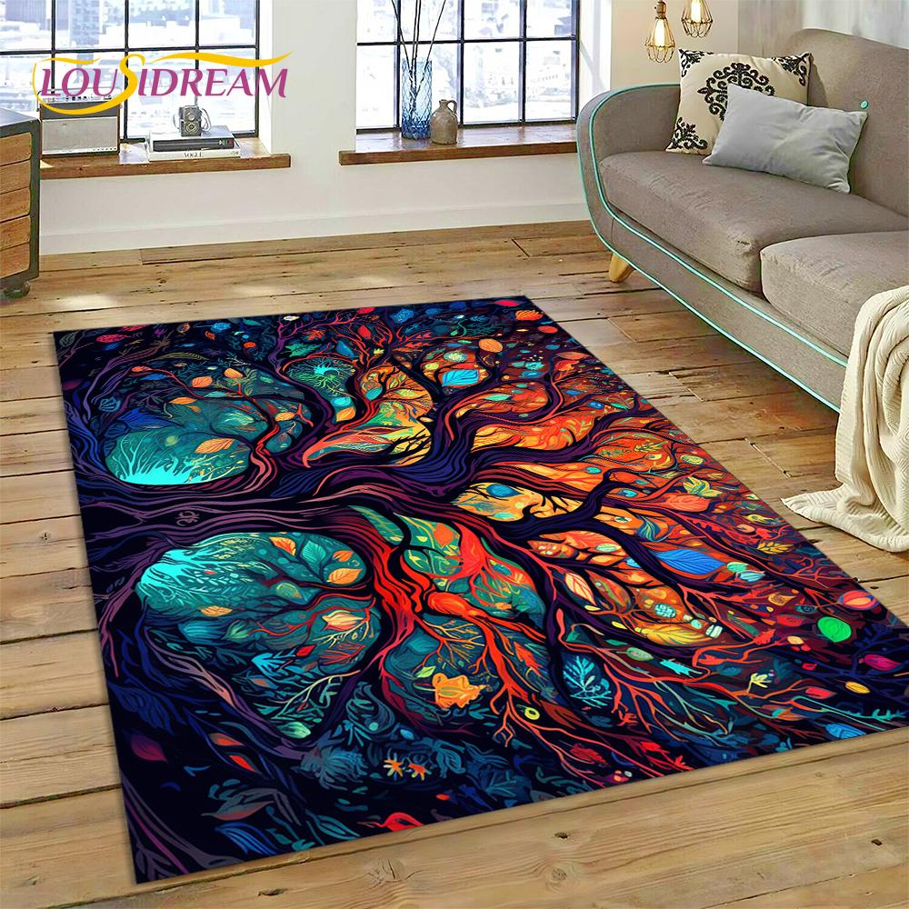 3D Tree of Life Nature Viking Yggdrasil Norse Rug Carpet for Living Room Bedroom Decor,Non-slip Decoration for Sofa Doormat Gift