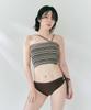 PORRIZ [Top] [Tiare_Brown] Striped Asymmetrical Crop Tube Top