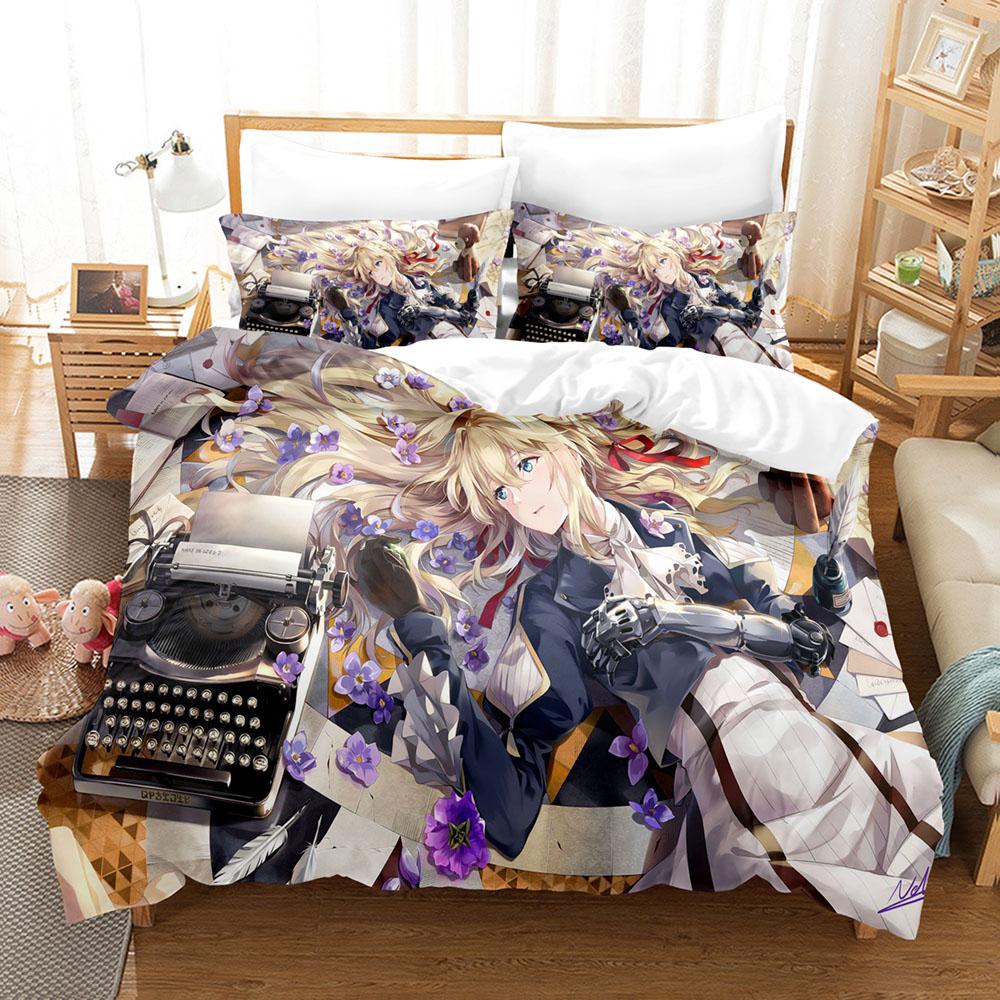 Anime The Violet Evergarden Bedding Sets Duvet Cover Set With Pillowcase Twin Full Queen King Bedclothes Bed Linen Home Textiles