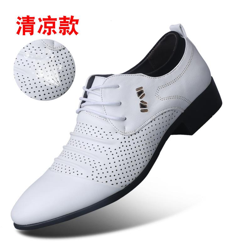 Summer Black Brown White Men Leather Shoes Mens Pointed Toe Dress Shoes High Quality Formal Slip On Hollow Out Sandals Man H78