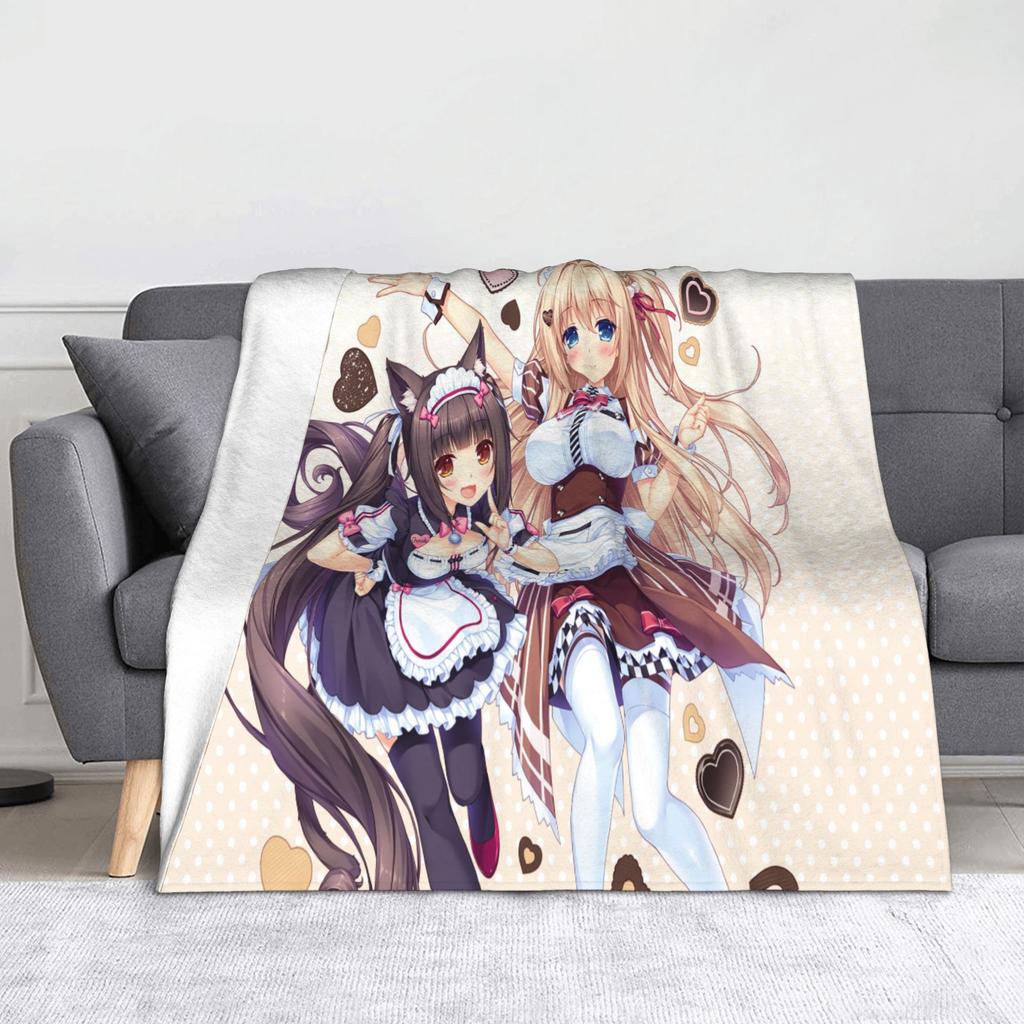 Chocola Nekopara Anime Blankets Cute Cartoon Wool Funny Breathable Throw Blankets for Coverlet SpringAutumn