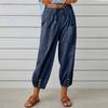 Polyester Blend Casual Pants For Women With Button Detail And Elastic Waist