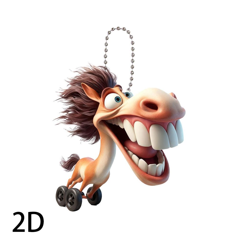 2D Funny Big Mouth Horse RearView Mirror Pendant Auto Interior Car Realistic Animal Hanging Ornament Car Interior  Accessories