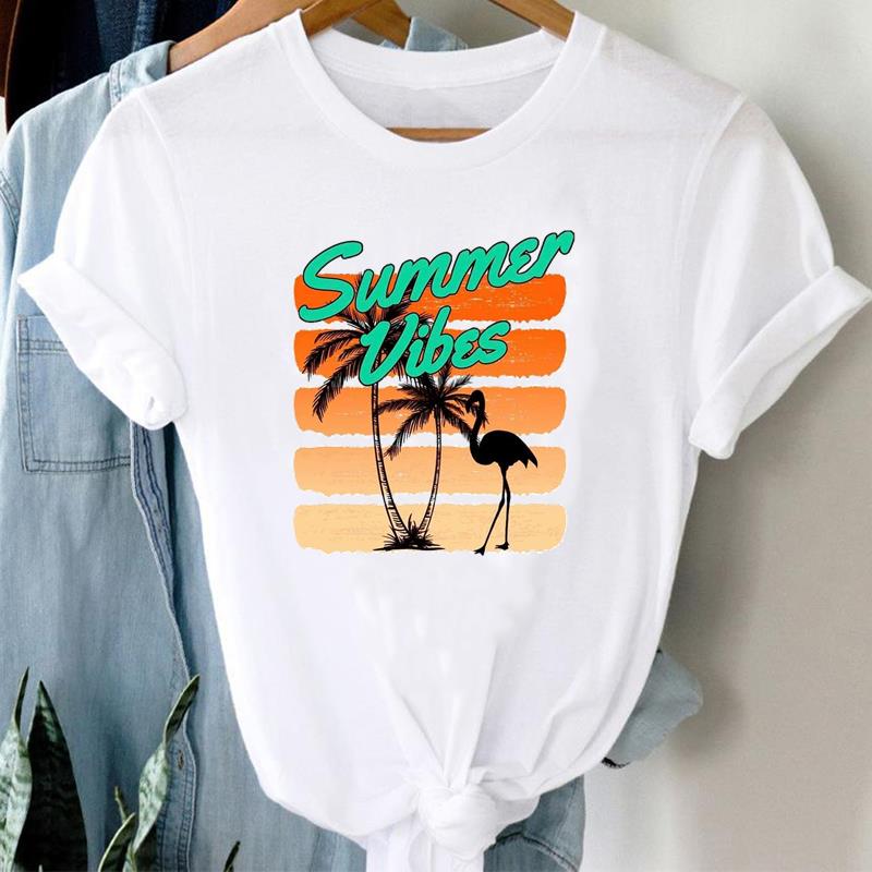 (Taille asiatique) T-shirt manches courtes femme, vêtement décontracté, à la mode, avec image d'amour, de vacances, de plage, imprimé