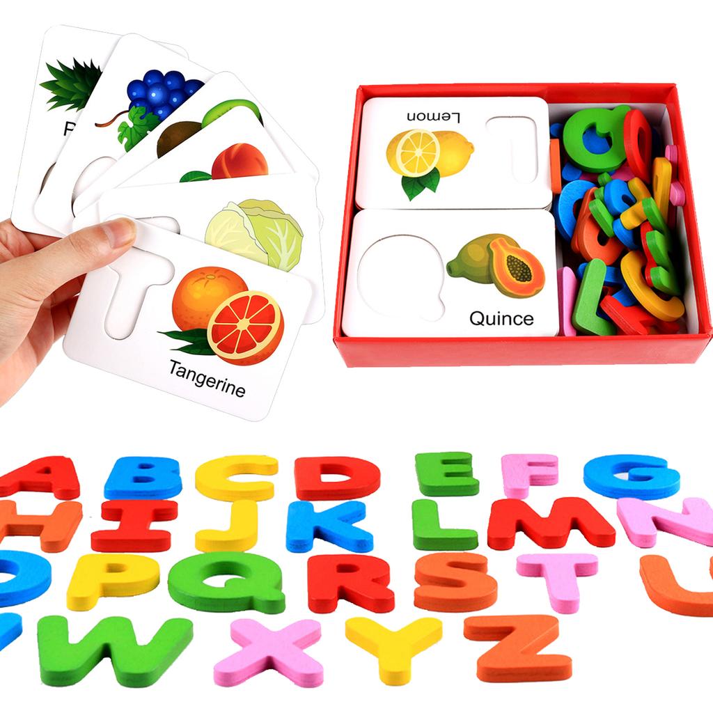 Alphabet Lernkarten, ABC Montessori Lernspielzeug Geschenke für Vorschullernen Puzzle, Holzbuchstaben Lernkarten Spiel