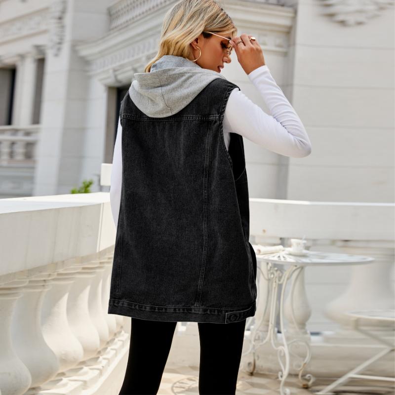 IHUASU Women's Vintage Denim Vest Jacket Loose Casual Trend Vests