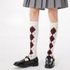 Fall/Winter Rhombic High Socks Jacquard Stockings Cotton Socks College Wind Girls Pile Socks Gray JK Retro Calf Socks