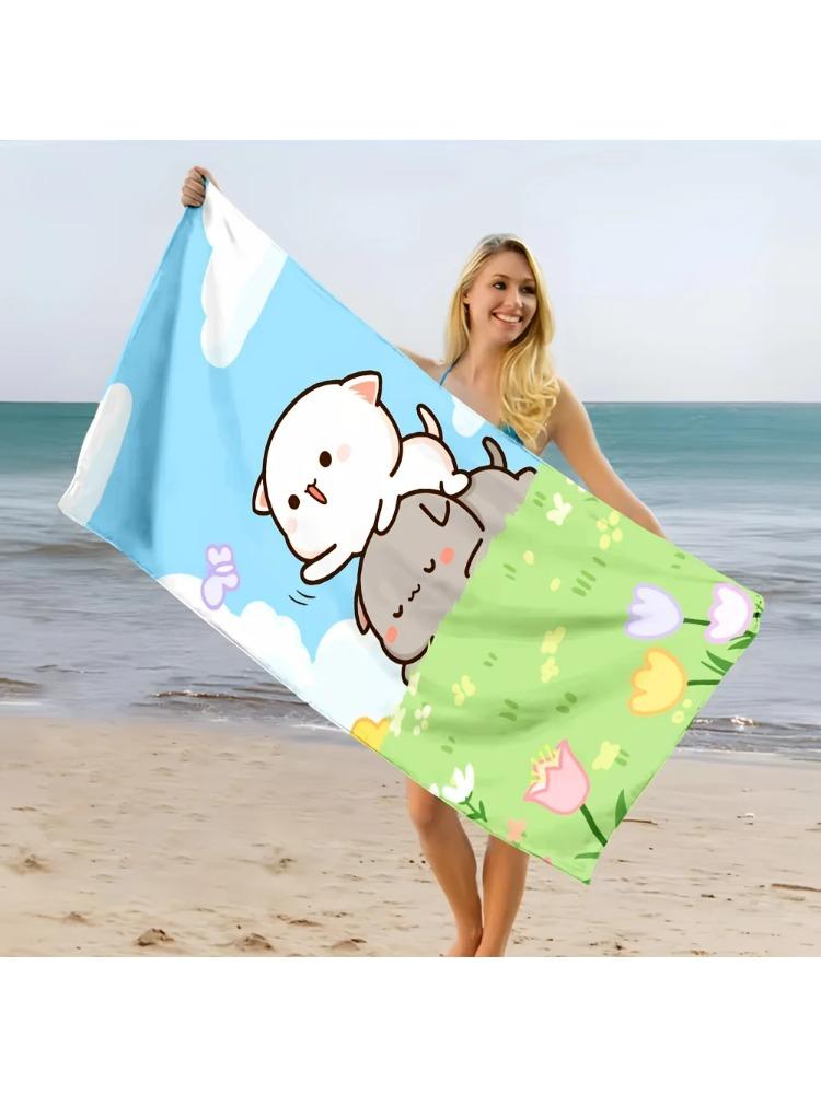 Cute Cartoon Bubu Dudu 1pc Printed Beach Towel, Soft Absorbent & Lightweight for Vacation/Travel/Bathing/Swimming/Yoga/Fitness