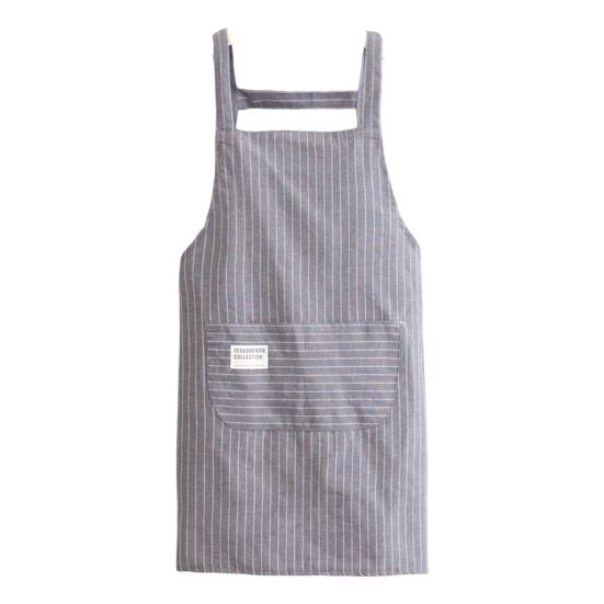 Cooking Apron Stripe Printing Front Pocket Sleeveless Anti-dirty Kitchen Women Doing Housework Clothes Protector Apron Daily Use