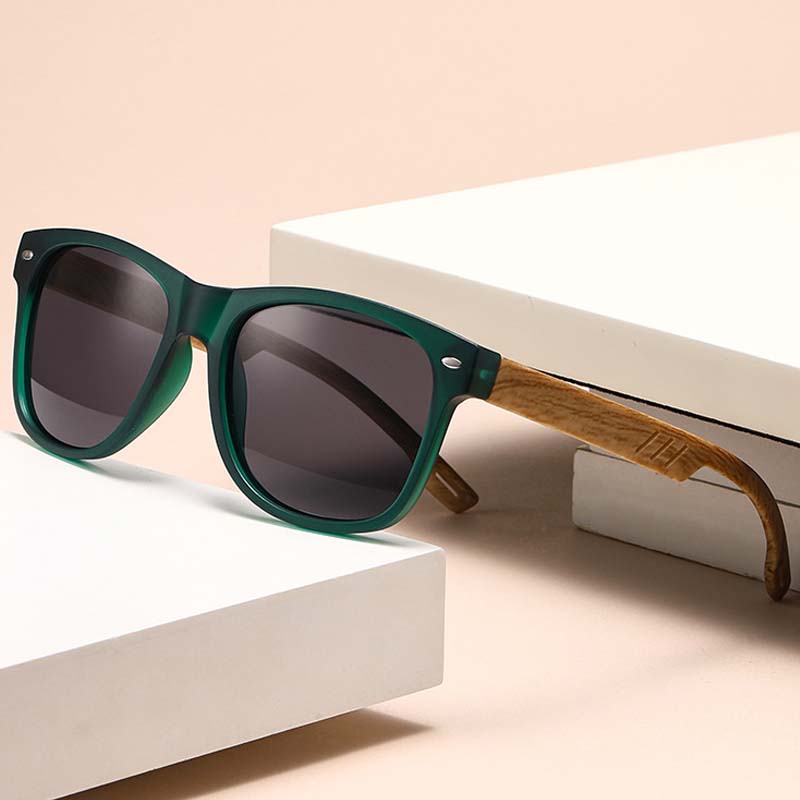 Retro Wood Grain Spring Leg Sunglasses for Men Square Mirror Lens UV Protctive Sun Glasses Outdoor Driving Goggle Shades Eyewear