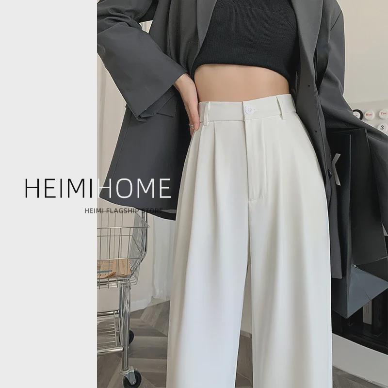 "Women's High-Waist Wide-Leg Black Pants for Spring, Summer, and Autumn Seasons"