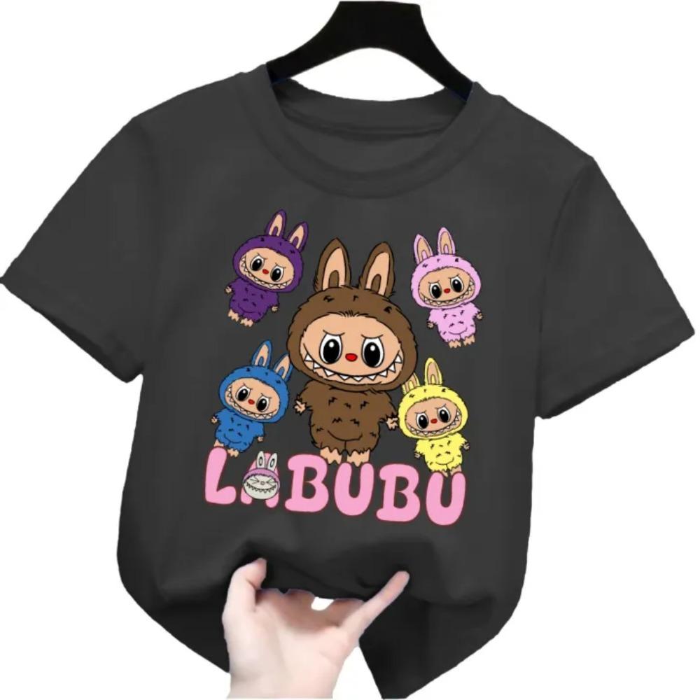 2025 Neues Labubu Bedrucktes Kinder-T-Shirt LABUBU Muster Mädchen Rundhals Kurzarm Mode Vielseitige Kleidung