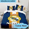3-delige Gepersonaliseerde Real Madrid Crest Beddengoedset, Inclusief 1 Dekbedovertrek en 2 Kussenslopen, Geschikt voor studentenkamers en slaapkamers Cadeau