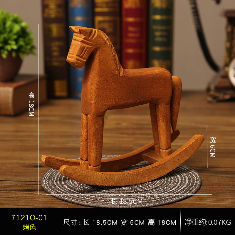Wooden Rocking Horse Decoration, Vintage Carved Wooden Horse Figurine,Rocking Craft Art Tabletop Ornament Statue for Home Decor