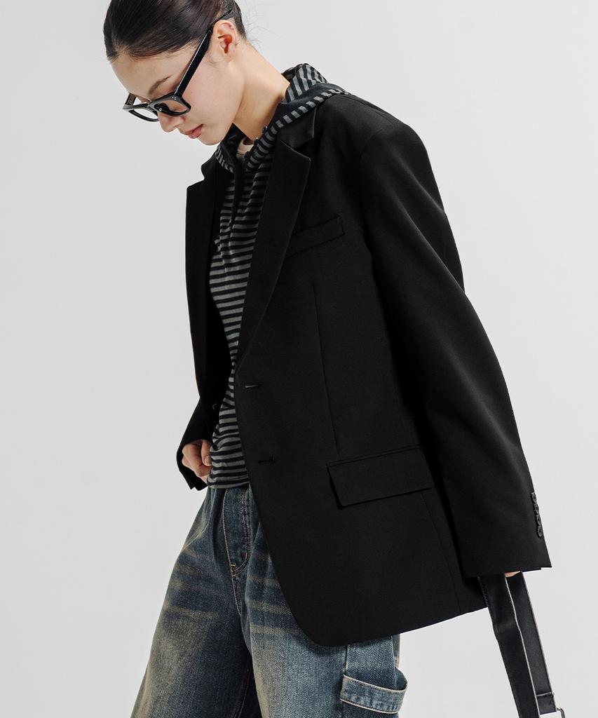 Lemain Second Basic Oversized Single Blazer Jacket [Black]