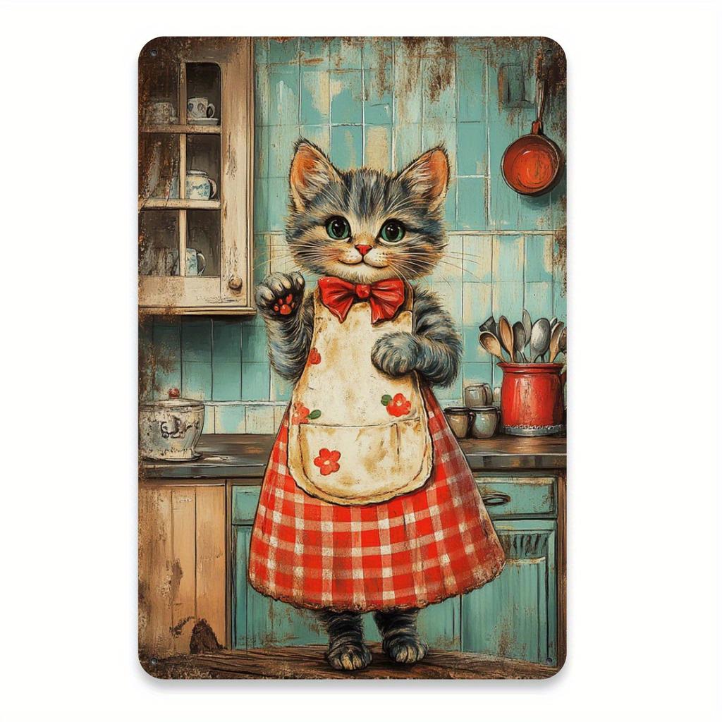 Retro Kitchen Cat Metal Iron Wall Art Decoration Es Rustic Style for Restaurant Kitchen Cafe Bedroom