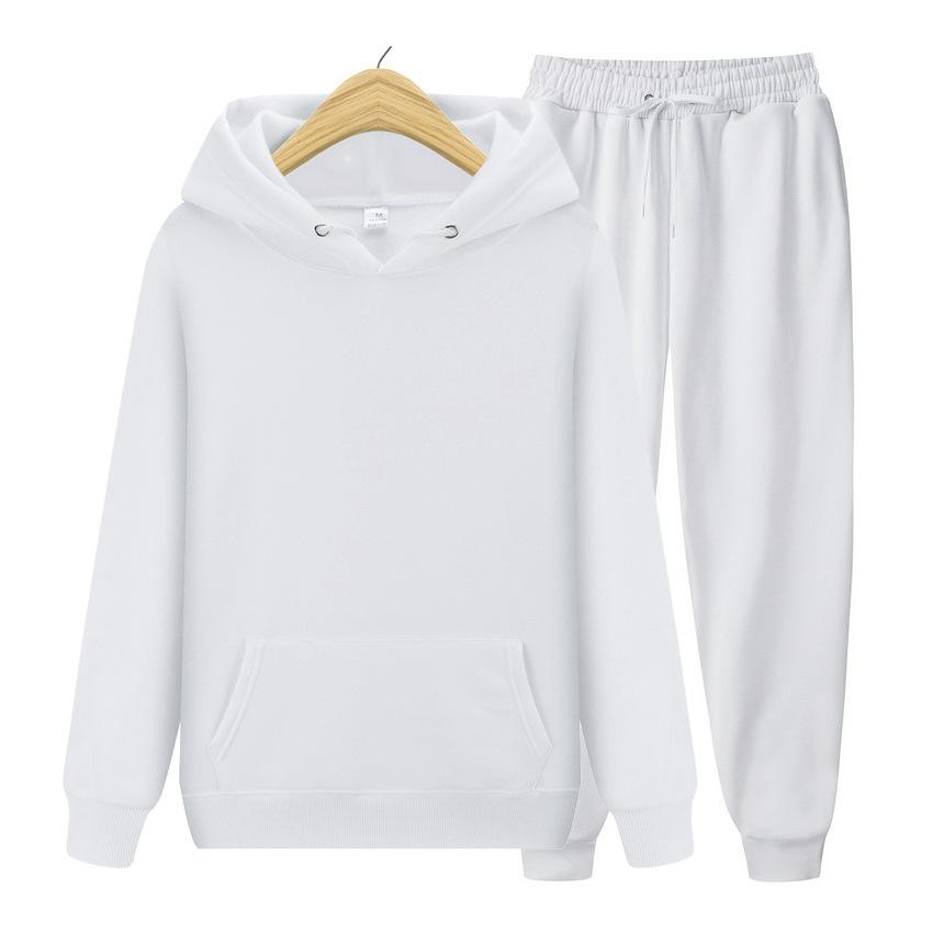 Sweat-shirt de sport à capuche en velours pour homme, ensemble 2 pièces chaud et épais, couleur unie, polaire à la mode
